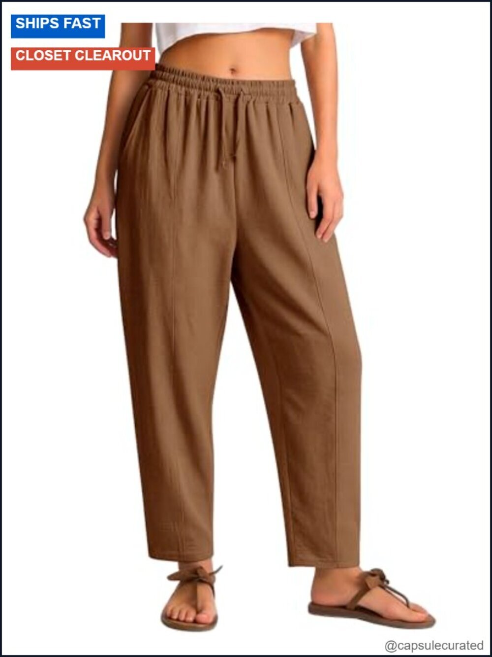 Women's Casual Cropped Pants Loose Palazzo Trousers Drawstring Wide Leg Lounge